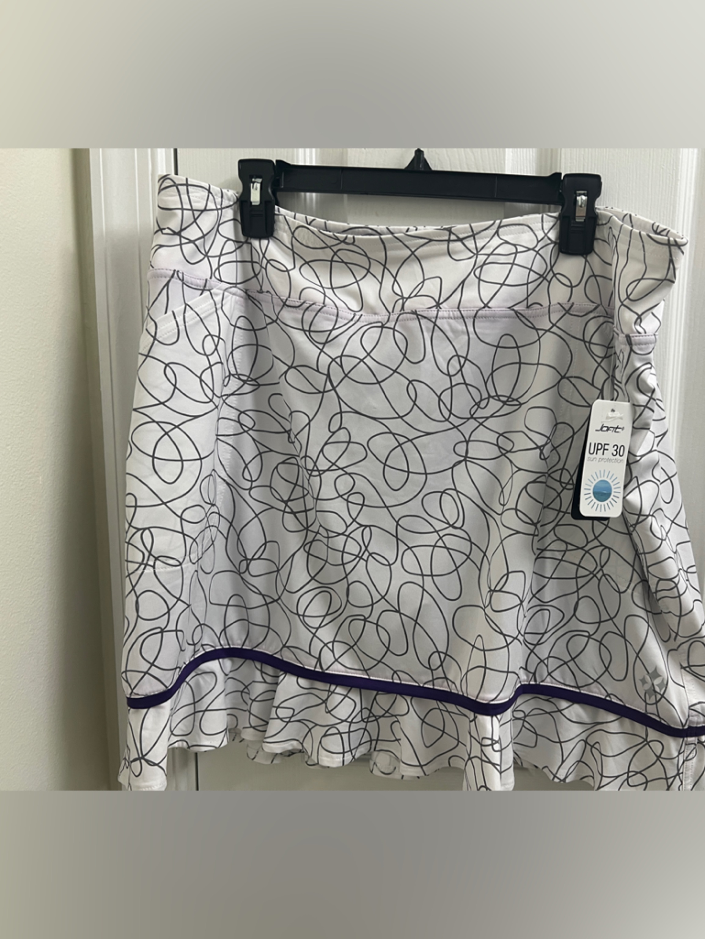 Jofit White Athletic Skort With Scribble Print And Matching Purple Top. New